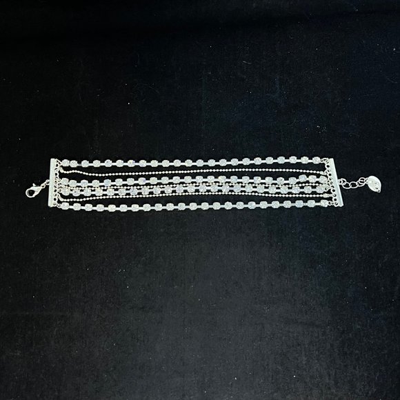 Clair's 7 Strand Silver Tone And Rhinestone Bracelet (3790) - Picture 6 of 10
